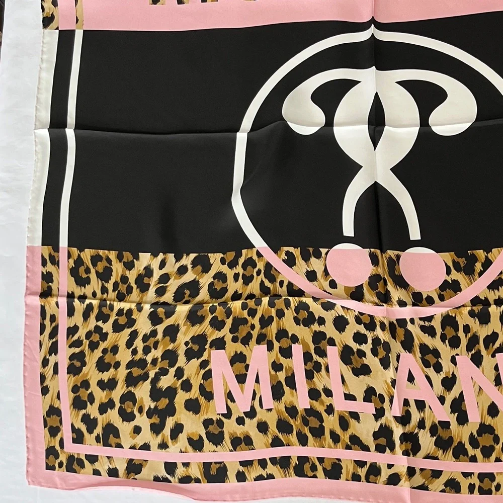 Moschino Pink and Leopard Print Square Scarf Made in Italy NWT